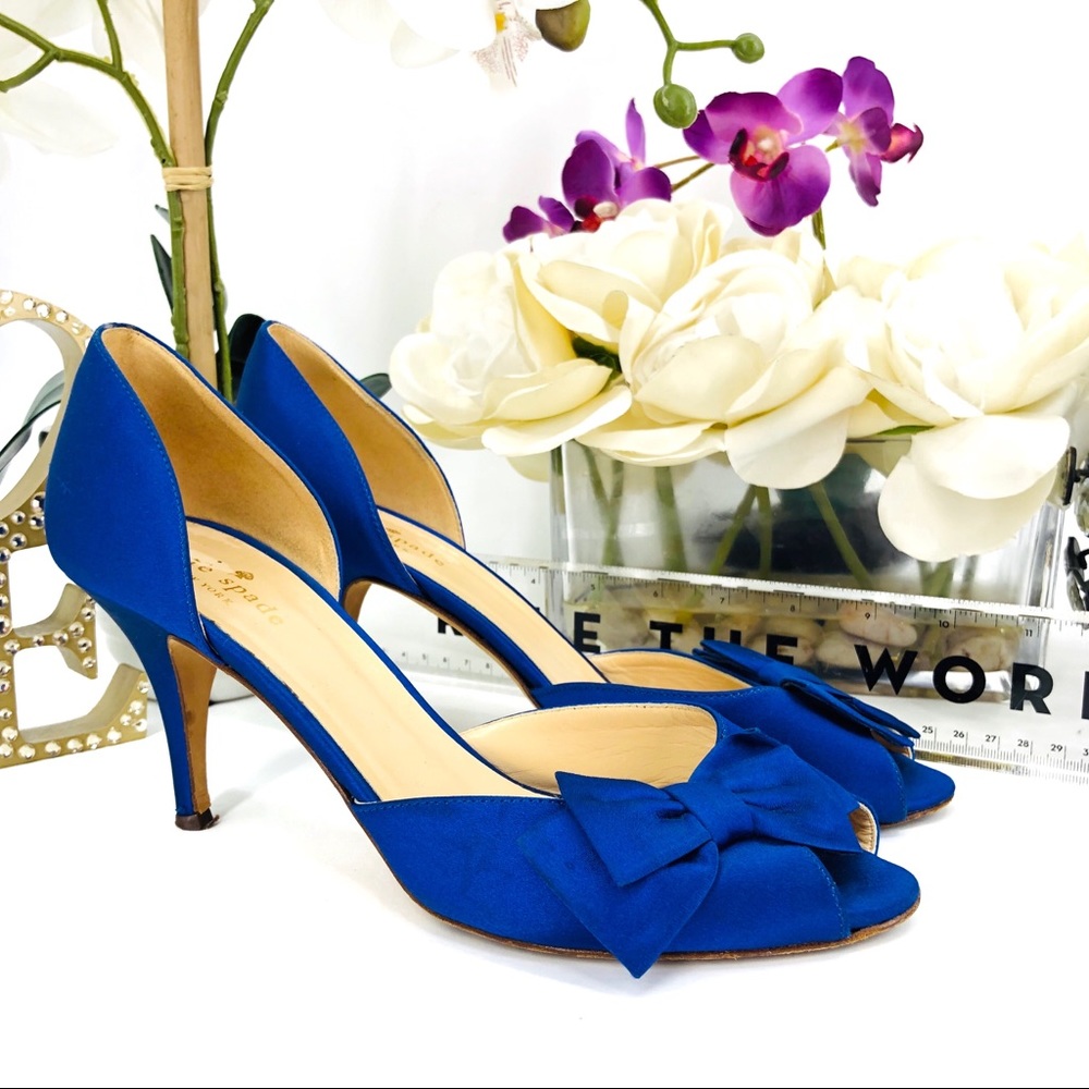 Kate Spade Royal Blue Bow Heels - Picture 3 of 8